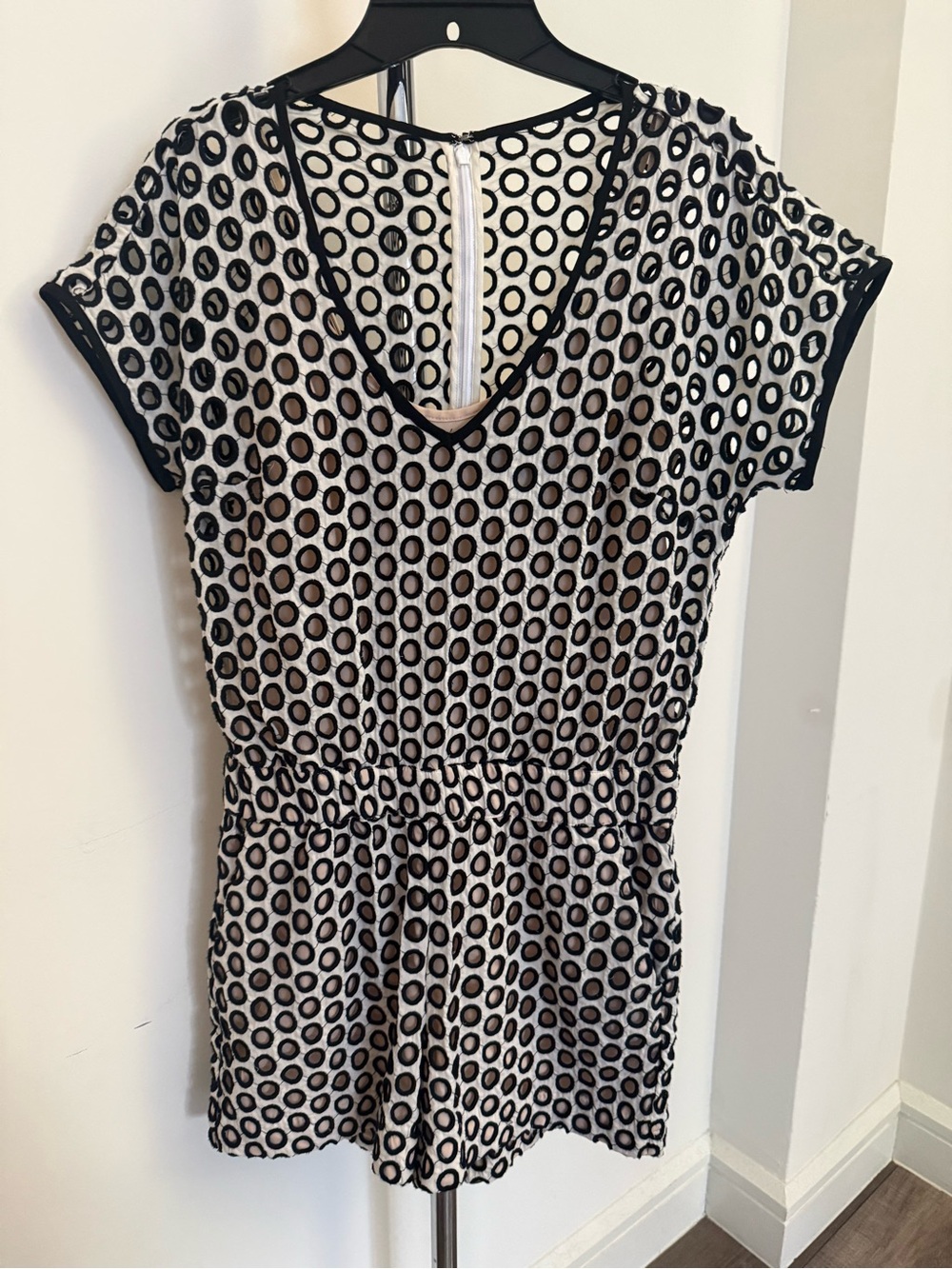 J. Crew Black and White Circle-Print Romper